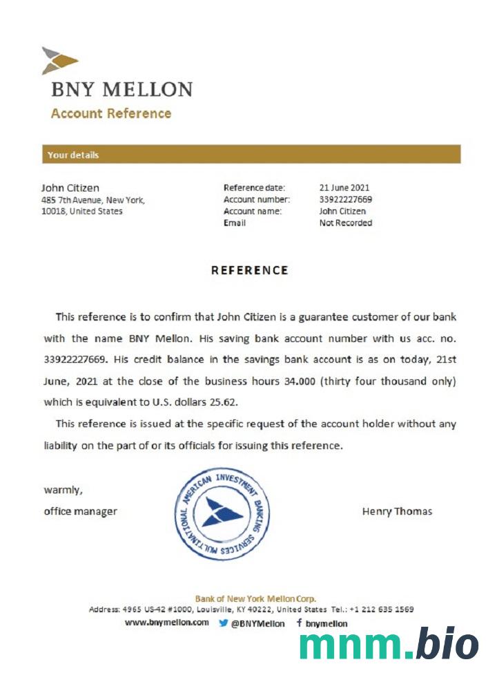 Przykład odniesienia USA BNY Mellon w formatach Word i PDF